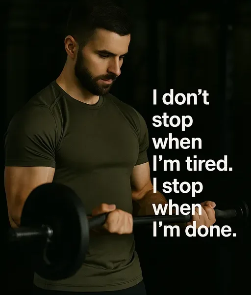 Man lifting weights with overlay of inspirational quote about mental health and exercise