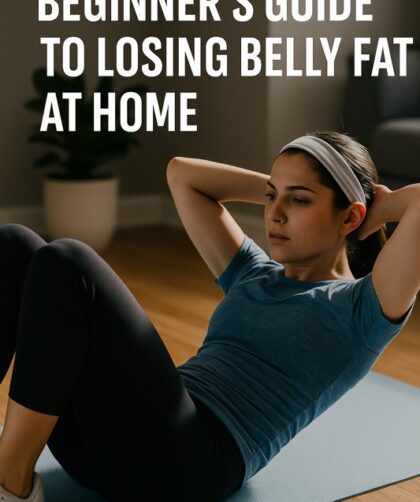 Woman doing sit-ups on a yoga mat at home to lose belly fat